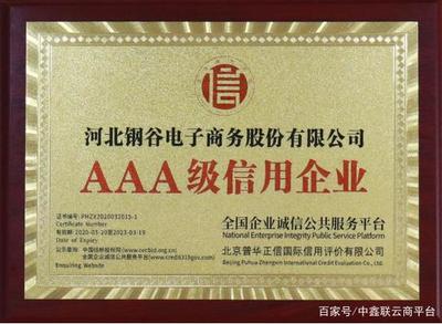 喜訊！河北鋼谷電子商務股份榮獲AAA級企業信用等級證書